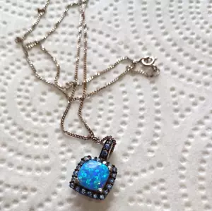Blue Fire Opal Ocean Blue Topaz Gems 925 Sterling Silver Plated Necklace Pendant - Picture 1 of 16