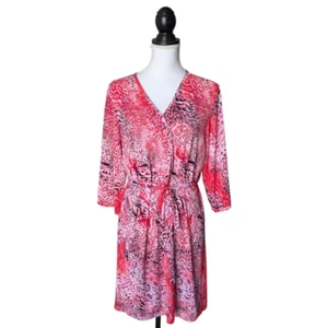 Josie Natori Pink Cheetah Leopard Print Kimono Robe Size Medium Tie Y2K - Picture 1 of 5