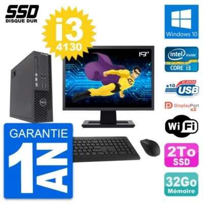 PC DELL T1700 SFF Pantalla 19" Intel Core i3-4130 RAM 32Go SSD 2To Windows 10 Wi - Imagen 1 de 4