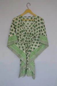 Hand-Block Kaftan, Woman's Party Wear Dress, Cotton Running Short Caftan Dress - Picture 1 of 7