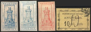 Murcia - Fiscales - 3 valores "Anuncios" (Torre) y 1 "Anuncios 10 cts" usado - Bild 1 von 1