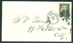Parrilla ""E"" negra (#87) atada ciudad de Nueva York de 2 centavos + elegante cancelación en la cubierta - Imagen 1 de 1
