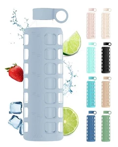 40/32/22/12 oz Borosilicate Glass Water Bottles with Volume Markers, Silicone... - Picture 1 of 8