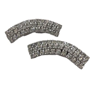 Vintage Musi Shoe Clips Curved Clear Rhinestones Silver Tone  - Picture 1 of 8