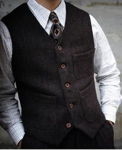 Schokobraune Tweed Jagdweste Jahresring L - Bild 1 von 14