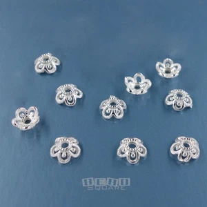 10 Solid Sterling Silver 5mm (5.2mm) Small Openwork Floral Bead Caps #33887 - Picture 1 of 2