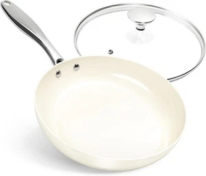 MICHELANGELO 10 Inch Frying Pan with Lid, Nonstick Fry 10 inch, White  - Picture 1 of 7