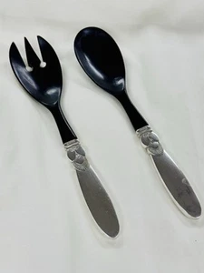 Georg Jensen Kaktusmuster Paar Silber Salatbesteck - Ebenholz Holz Enden - Bild 1 von 14