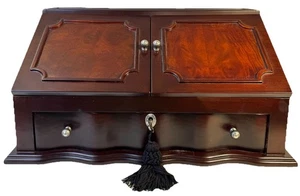 Bombay Company Jewelry Box/Desktop Organizer Mahogany 1990's w/Keys! - Picture 1 of 24