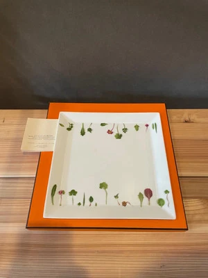 HERMES Tableware Mesclun vegetable pattern square plate 23cm dish plate New - Image 1 of 4