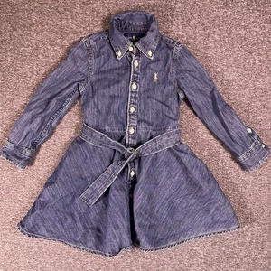 Ralph Lauren Denim Dress Girls Size 3/3T Blue Button Belted A-Line Shirt Dress - Picture 1 of 13