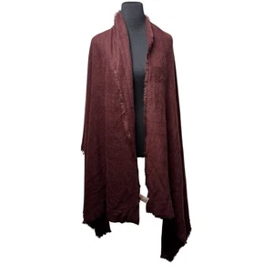 Free People Women's Fringed Knit Shawl Wrap Comfy Cozy Warm Burgundy One Size - Picture 1 of 8