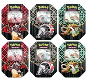 POKEMON SCARLET & VIOLET PALDEAN FATES BOX (6 SEALED TINS, 2 OF EACH DESIGN ) - Picture 1 of 2