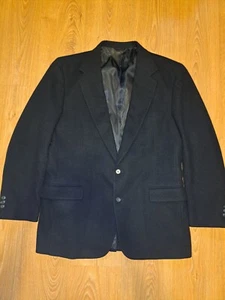 VINTAGE CAMEL HAIR Roundtree & Yorke Sport Coat Mens 46L Long Black Blazer Suit - Picture 1 of 8