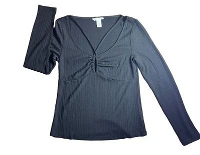 Top negro para mujer H&M talla M manga larga detalle cruzado informal o gimnasio Foto 1 de 4