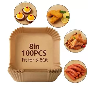 "100pcs 8-inch square air fryer paper liners, non-stick, oil-proof, fits 5-8 QT. - Picture 1 of 6