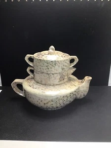 Vintage Speckled/Irredescent Opal Stacking Tea Pot With Sugar And Creamer - Picture 1 of 12