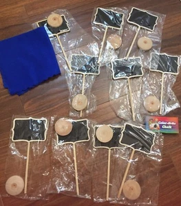 Mini Chalkboard Signs with Stands Rectangle Set of 10 NEW Message Holders - Picture 1 of 4