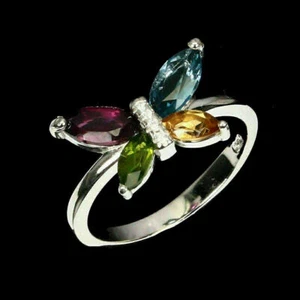 Sterling Silver Ring Topaz Citrine Chrome Diopside Genuine Gems Size O US 7.25 - Picture 1 of 24