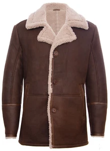 Mens Brown German Classic Real Sheepskin Shearling Leather Jacket Coat - Picture 1 of 5