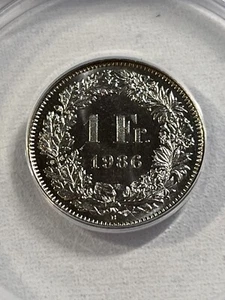 1986-B Switzerland 1 Franc Graded MS 67 by ANACS - Picture 1 of 4
