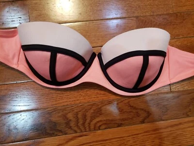 Mujer Victoria Secret 32DD Sujetador Bikini Top Push Up Ahuecado Melocotón Negro Rosa Caliente Foto 1 de 4