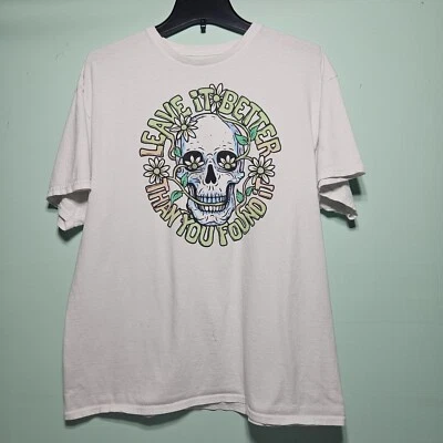 Camiseta DOM XL Calavera Flores Déjalo mejor de lo que lo encontraste blanca hippy trippy Foto 1 de 4