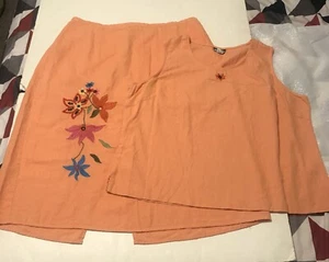 Leslie Fay Skirt Suit Size 2X Orange Floral Sleeveless 4262 - Picture 1 of 18