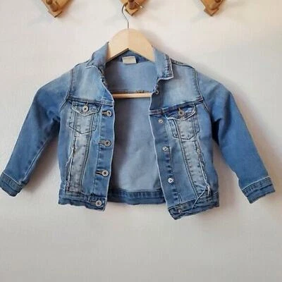 Zara Niñas Chaqueta Vaquera Lavado Ligero Bolsillos Desgastados Snap 4 Elástico Moto Foto 1 de 4