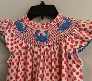 Claire & Charlie Girl Boutique Smocked Girl Dress Polka Dot Crab Size 6. Ex cond