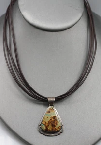Sterling Bolder Stone Turquoise Pendant P Sanchez leather brown chord necklace - Picture 1 of 11