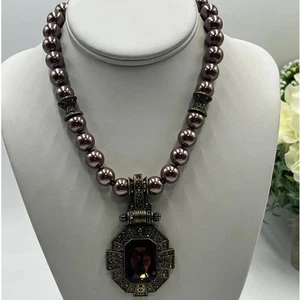 Heidi Daus Vintage Ornate Pendant Enhancer Glass Pearl Necklace Interchangeable - Picture 1 of 12