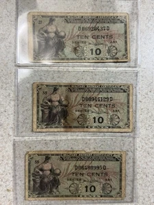 Lot of 3 - USA / Military PC 10 Cents  ND (1951-54) Series 481 P#M23 Circulated - Picture 1 of 2
