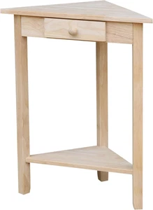 Corner Accent Table Solid Real Wood, Sturdy Parawood, 19.7" W X 9.9" D X 24" H,  - Picture 1 of 11