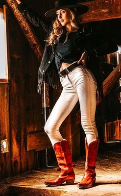 Botas de cuero artesanales Freebird by Steven WOODLAND para mujer talla US 10 rojas a mitad de pantorrilla Foto 1 de 4