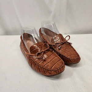 TALBOTS Taylor Women's 8 Laced Driving Moccasins Crocodile Embossed Brown Leathe - Picture 1 of 5