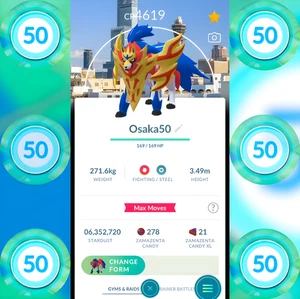 Zamazenta Crowned Level 50 + 3 Moves | Osaka Background | Pokemon Trade Go - Picture 1 of 2