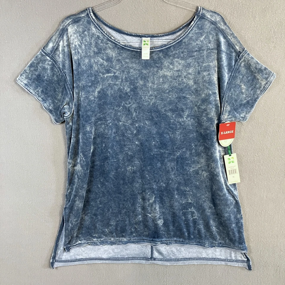 Top de mujer Green Tea de terciopelo triturado manga corta talla XL azul nuevo con etiquetas Foto 1 de 4