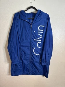 Calvin Klein Women’s Hooded Raincoat Windbreaker Jacket Royal Blue Small Packabl - Picture 1 of 8