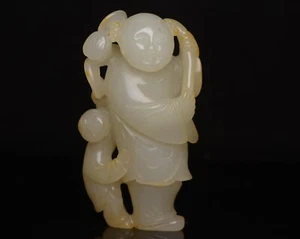 Chinese Antique Qing Dynasty Hetian Ancient Jade Statues Jade Boys Figure - Picture 1 of 9