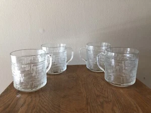 Arcoroc Coffee Cups Mugs Set 4 Vtg clear voven Pattern Glass Usa - Bild 1 von 10