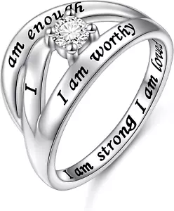 925 Sterlingsilber Ich bin genug Ich bin würdig Ich bin stark Ich bin geliebt Ring für Frau - Bild 1 von 7