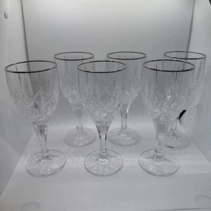 6er Set dick geschliffene Kristall Weingläser Diamant Kreuz facettierter Stiel - Bild 1 von 8
