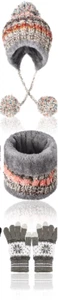 Conjunto de gorro de invierno, bufanda circular y guantes con pantalla táctil - gris - Imagen 1 de 2
