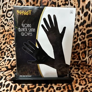 Lange schwarze Satin Kostüm Handschuhe Einheitsgröße NEU Halloween Cosplay - Bild 1 von 6