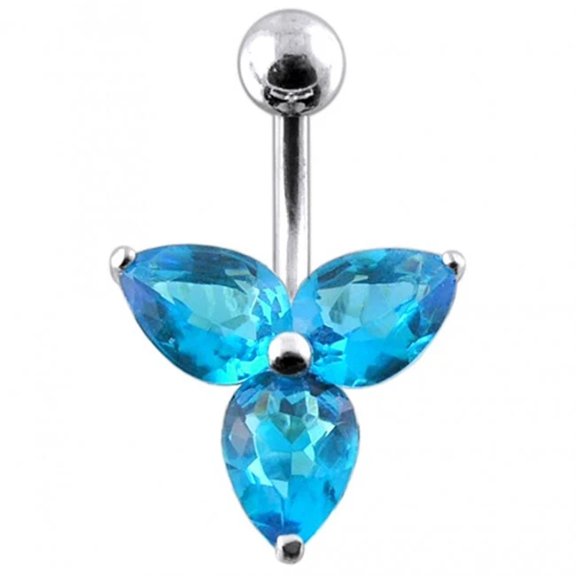 Sterling Silver Flower Belly Bar Bright Blue Crystal Navel Ring 8mm Size - Image 1 of 1