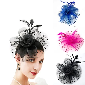 Feder Blume Kopfschmuck Stirnband Top Hüte Haar Fascinator Hut Tee PartyHochzei - Picture 1 of 25
