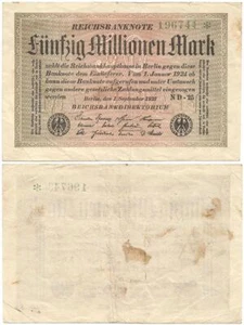 Post WWI "WEIMAR" GERMANY 50,000,000 or 50 MILLION MARKS Inflation Period NOTE - Picture 1 of 3