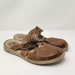 Josef Seibel Women Brown Leather Slip On Mule Shoes Size 39 US 8 Floral Strap - Picture 1 of 8
