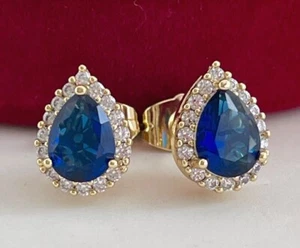 Luxus Ohrringe Ohrstecker Zirkonia Blau 585er Gelbgold 14K vergoldet Damen - Bild 1 von 7